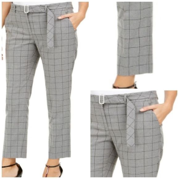 Calvin Klein Windowpane-Print Belted Pants - Picture 1 of 6